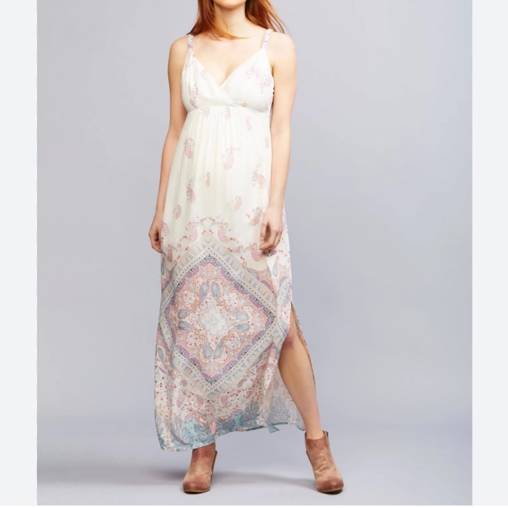 Seraphine Maternity Cream Paisley casual maxi dress